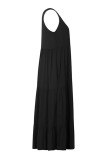 Casual Solid Color Pocket Buttons U Neck Sleeveless Dresses