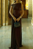 Vacation Solid Color Irregular Pleated Oblique Collar Long Dresses