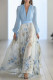 Elegant Floral Print With Belt V Neck Long Dresses