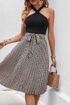Vacation Geometric Print Lace Up Halter A Line Dresses