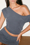 Casual Solid Color Irregular Oblique Collar T-Shirts