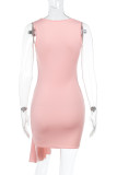 Sexy Solid Color Lace Up O Neck Wrapped Skirt Dresses