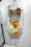 Sexy Floral Print Backless Irregular Mini Dresses