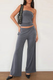 Casual Solid Color Patchwork Strapless Sleeveless Two Pieces