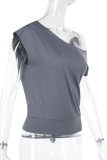 Casual Solid Color Irregular Oblique Collar T-Shirts
