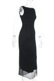 Sexy Solid Color Backless Slit O Neck Sleeveless Dresses