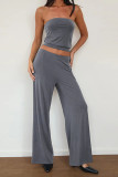 Casual Solid Color Patchwork Strapless Sleeveless Two Pieces