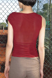 Sexy Solid Color See-Through Irregular Asymmetric Collar Tops