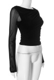 Casual Solid Color See-Through Mesh O Neck Tops