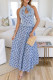 Casual Floral Print Lace Up Flounce Halter Sleeveless Two Pieces