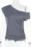 Casual Solid Color Irregular Oblique Collar T-Shirts