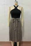 Vacation Geometric Print Lace Up Halter A Line Dresses