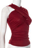 Sexy Solid Color See-Through Irregular Asymmetric Collar Tops