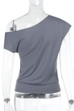 Casual Solid Color Irregular Oblique Collar T-Shirts