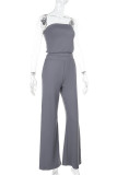 Casual Solid Color Patchwork Strapless Sleeveless Two Pieces