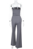 Casual Solid Color Patchwork Strapless Sleeveless Two Pieces