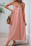 Casual Stripe Draw String Patchwork Contrast Sling Dresses