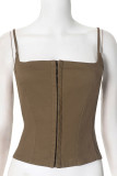 Sexy Solid Color Buckle Square Neck Tops