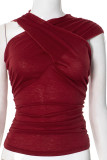 Sexy Solid Color See-Through Irregular Asymmetric Collar Tops