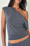 Casual Solid Color Irregular Oblique Collar T-Shirts