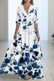 Casual Floral Print Contrast V Neck A Line Dresses