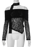 Sexy Solid Color Lace ribbon Off Shoulder Tops