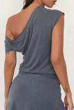 Casual Solid Color Irregular Oblique Collar T-Shirts