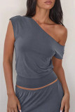 Casual Solid Color Irregular Oblique Collar T-Shirts