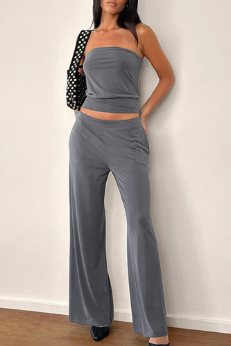 Casual Solid Color Patchwork Strapless Sleeveless Two Pieces