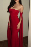 Sexy Solid Color Slit Strapless Evening Dresses