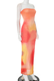 Sexy Tie Dye Contrast Strapless One Step Skirt Dresses