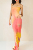 Sexy Tie Dye Contrast Strapless One Step Skirt Dresses