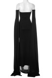 Sexy Solid Color Slit Strapless Evening Dresses