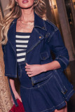 Casual Solid Color Pocket Patchwork Zipper Turndown Collar Long Sleeve Two Pieces