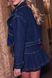 Casual Solid Color Pocket Patchwork Zipper Turndown Collar Long Sleeve Two Pieces