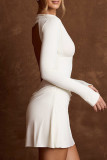 Sexy Solid Color Backless V Neck Waist Skirt Dresses