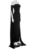 Sexy Solid Color Slit Strapless Evening Dresses