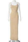 Sexy Solid Color Slit U Neck Sling Dresses