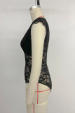 Sexy Solid Color Lace V Neck Skinny Bodysuits