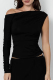 Sexy Solid Color Irregular Sloping Shoulder Tops