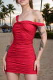 Sexy Solid Color Irregular Off Shoulder Wrapped Skirt Dresses