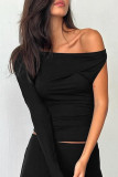 Sexy Solid Color Irregular Sloping Shoulder Tops