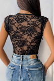 Sexy Solid Color Lace V Neck Skinny Bodysuits