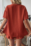 Casual Solid Color Lace Up V Neck Short Sleeve Two Pieces