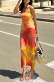 Sexy Tie Dye Contrast Strapless One Step Skirt Dresses