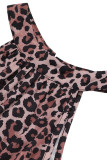 Casual Leopard Print Butterfly Flounce Contrast Halter A Line Dresses