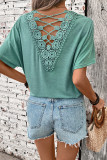 Casual Solid Color Backless Beading O Neck T-Shirts