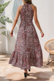 Casual Leopard Print Butterfly Flounce Contrast Halter A Line Dresses