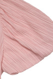 Elegant Solid Color Buttons Ruched Texture V Neck A Line Short Sleeve Dress