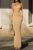 Sexy Solid Color Slit U Neck Sling Dresses